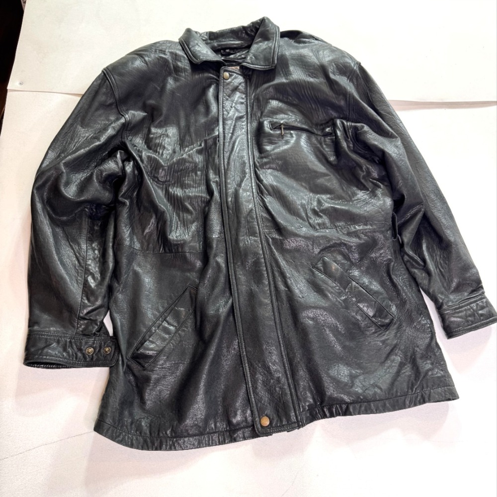 Couture By J. Park Jacket Mens Large Black Leather Motorcycle Lined Zip Pockets